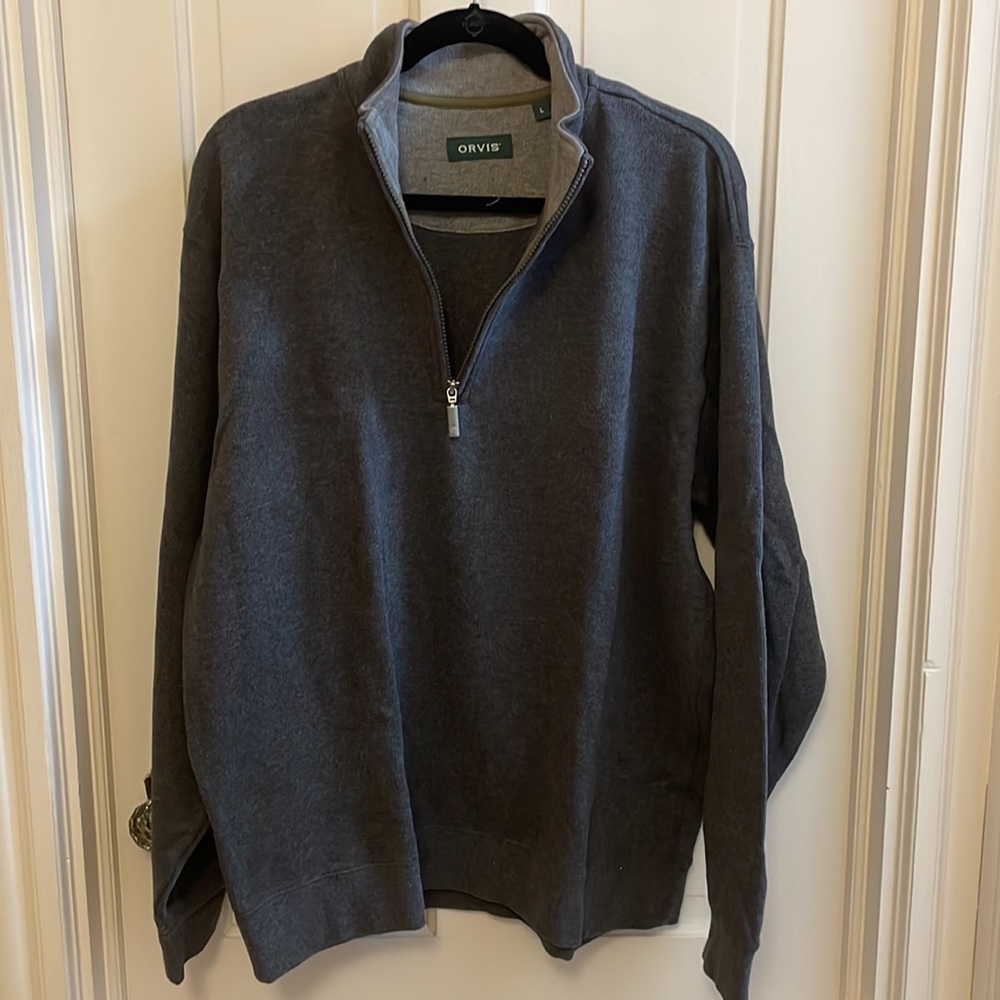Men’s large Orvis 100% cotton 3/4 zip sweatshirt charcoal grey NWOT - Picture 3 of 6